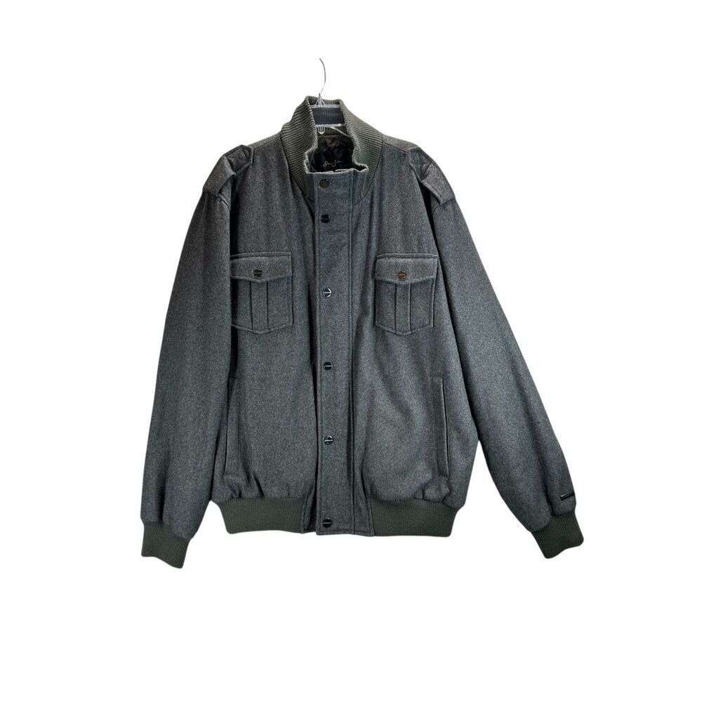 Sean John Gray Wool Blend Bomber Jacket Quilted Lining Utility Pockets XXL